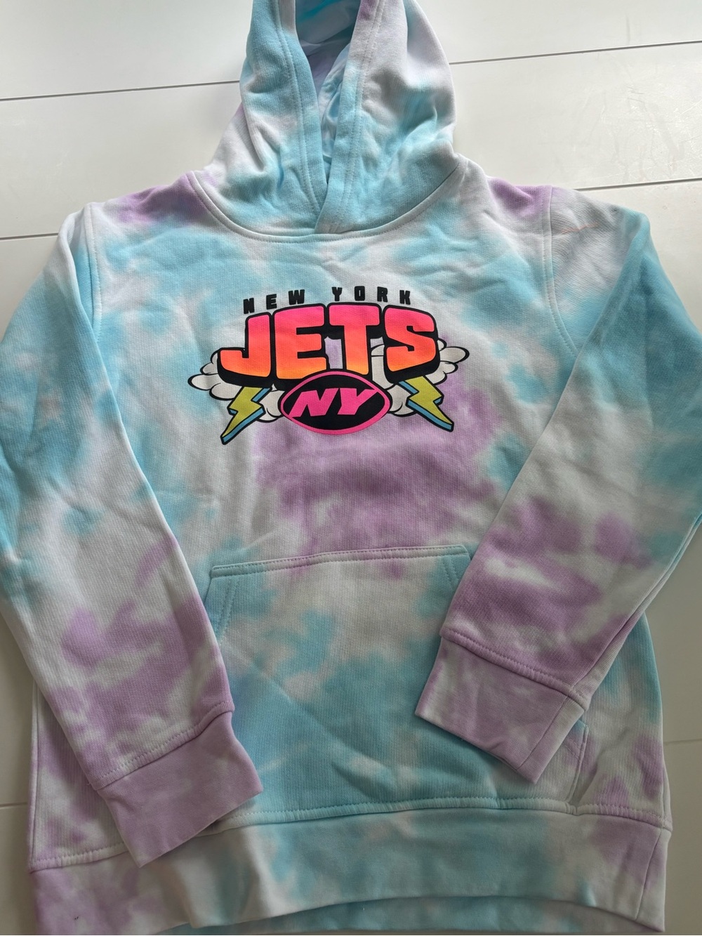 Girls New York Jets Tie-Dye Hoodie - Pastel Blue & Lavender
